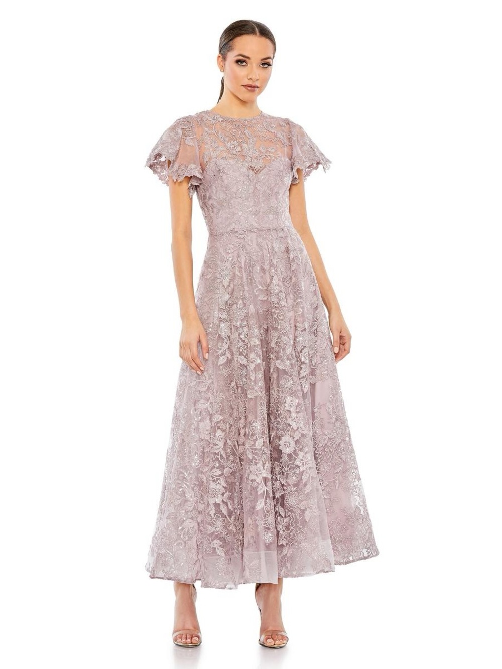 Mac Duggal 50665 Lilac Embroidered High Neck Cap Sleeve Dress sz 18 NEW